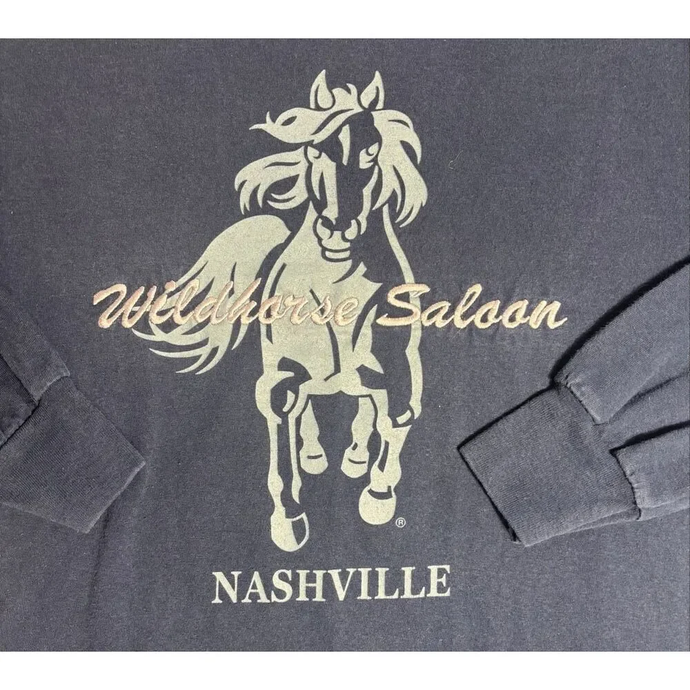 Vintage Wildhorse Saloon Nashville T-Shirt Men Size Large Blue Embroidered